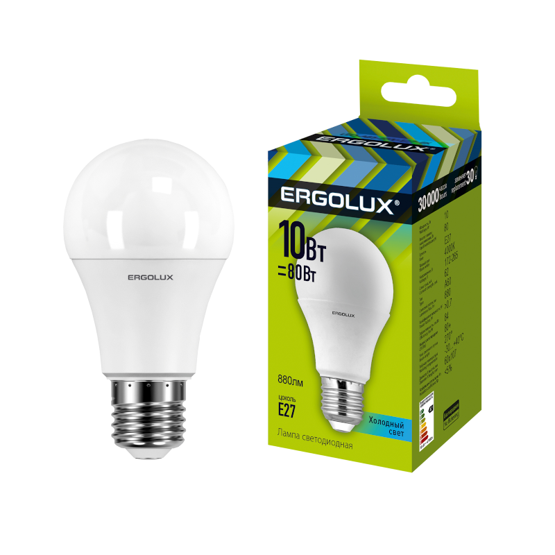 Лампа світлодіодна Ergolux A60, 10Вт, E27, 4500К (12149)